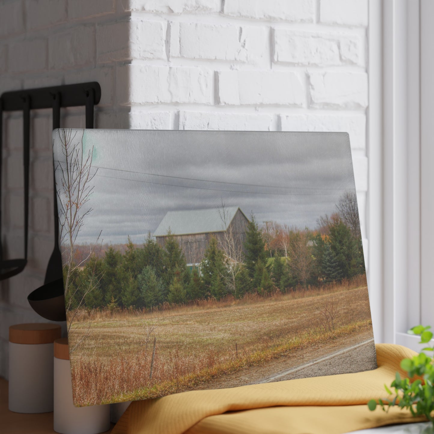 U R There Photography Burnside Grey Rustic Farmhouse Tempered-Glass Cutting Board