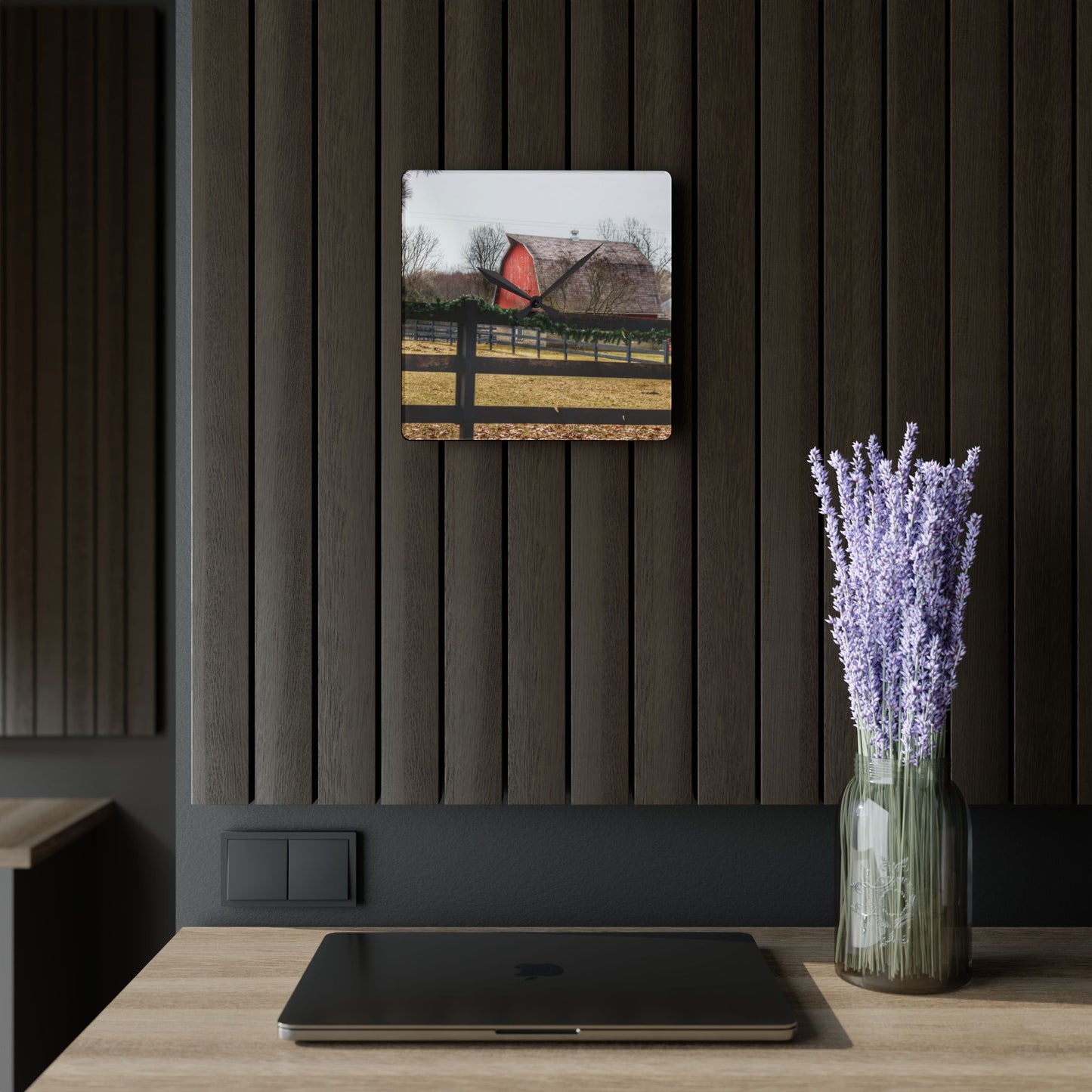 U R There Photography Beyond the Fence on Blood Road Rustic Farmhouse Acrylic Analog Wall Clock