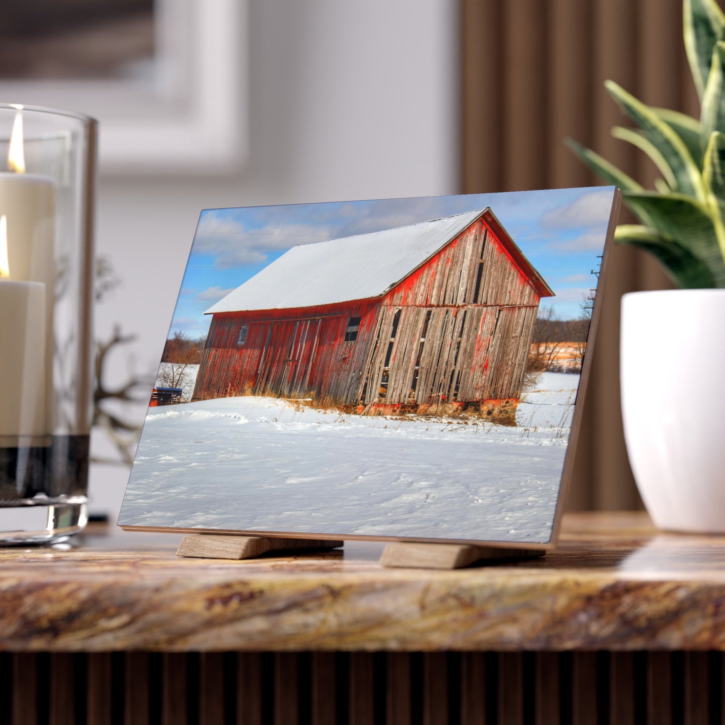 U R There Photography Barnes Road Little Red I Rustic Farmhouse Decorative Ceramic Tile