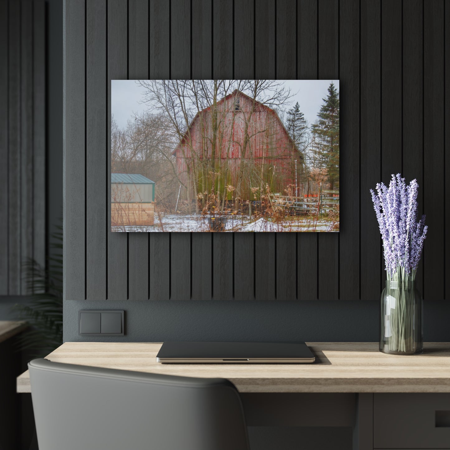 U R There Photography LeValley Road Red Rustic Farmhouse Acrylic Wall Print