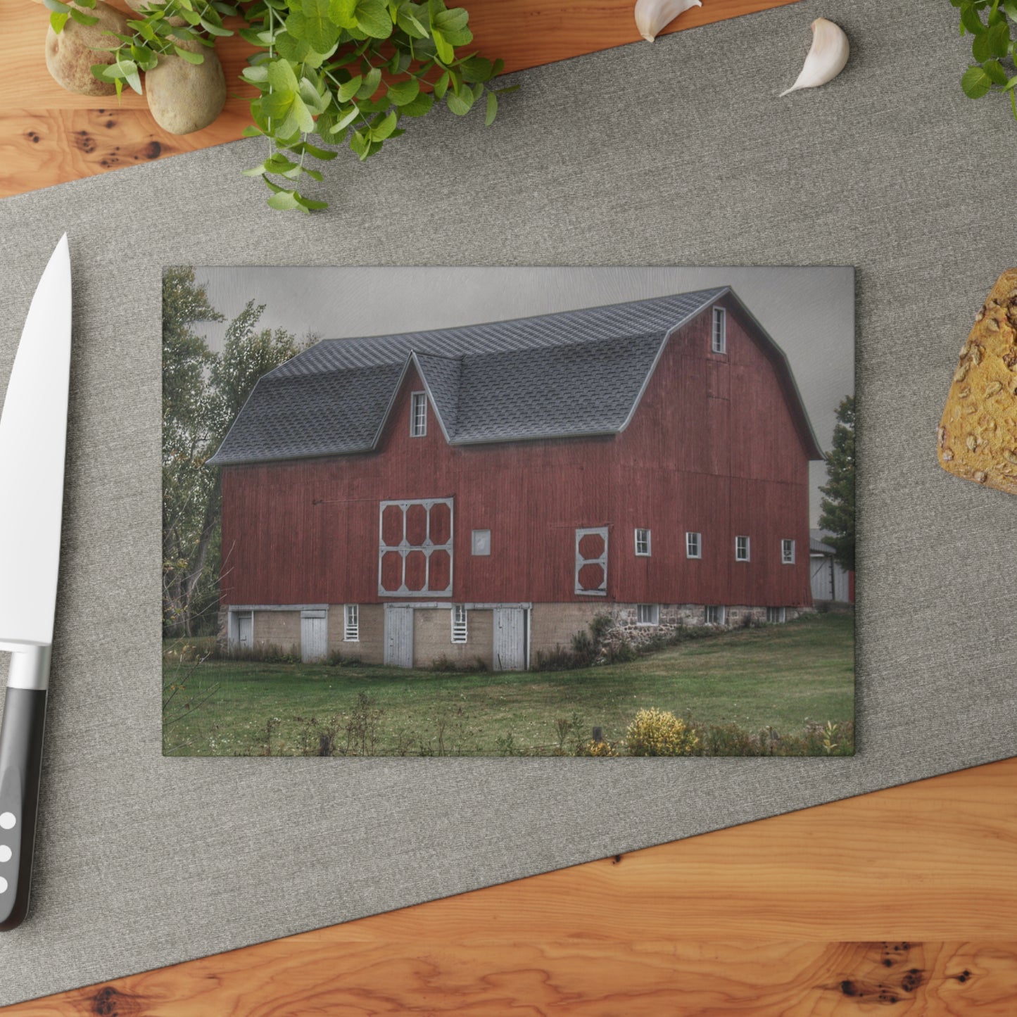 U R There Photography Vassar Road Red I Rustic Farmhouse Tempered-Glass Cutting Board