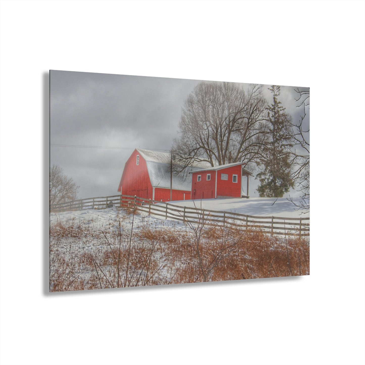 U R There Photography Catlin Red and Fence II Rustic Farmhouse Acrylic Wall Print