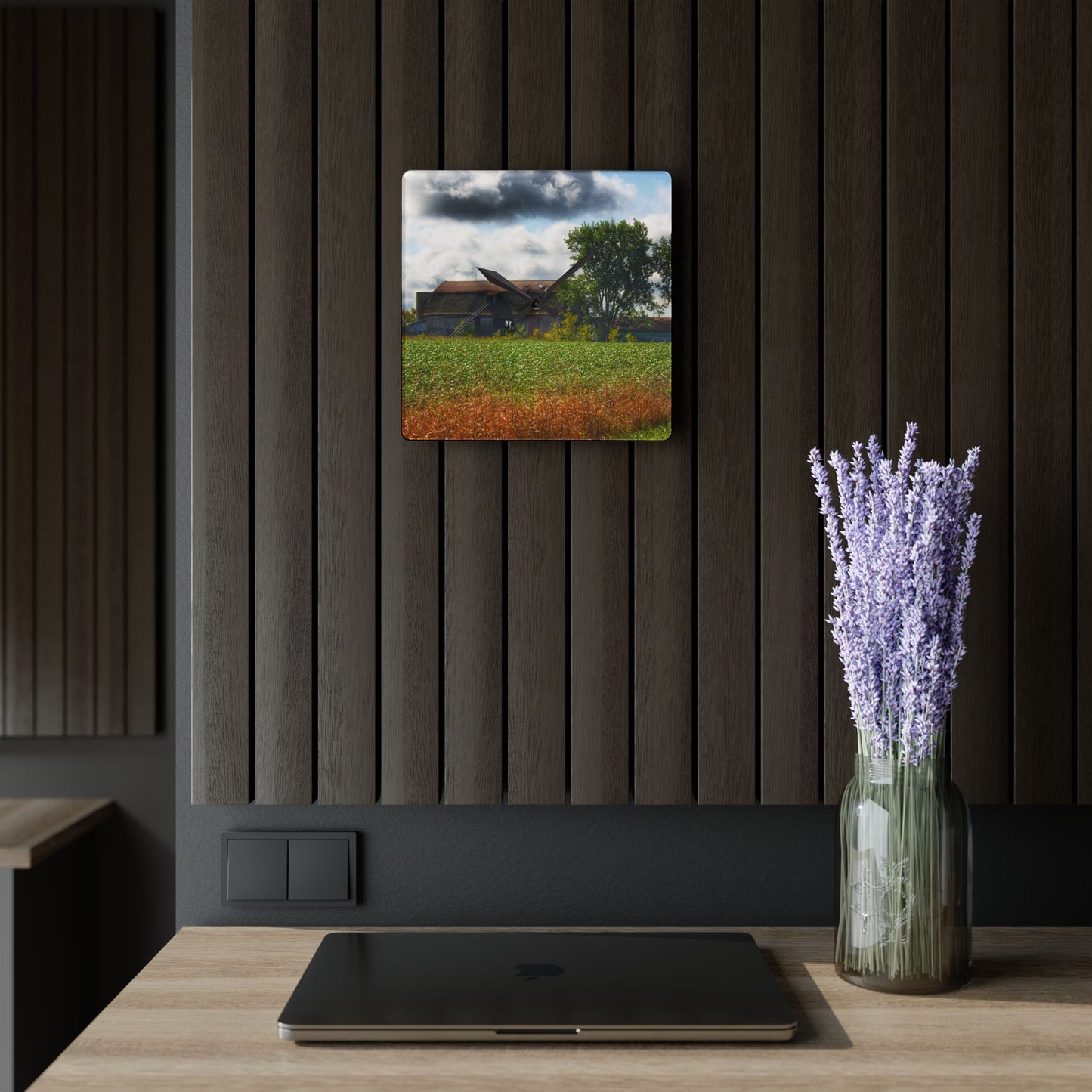 U R There Photography Silverwood Haybarn Rustic Farmhouse Acrylic Analog Wall Clock