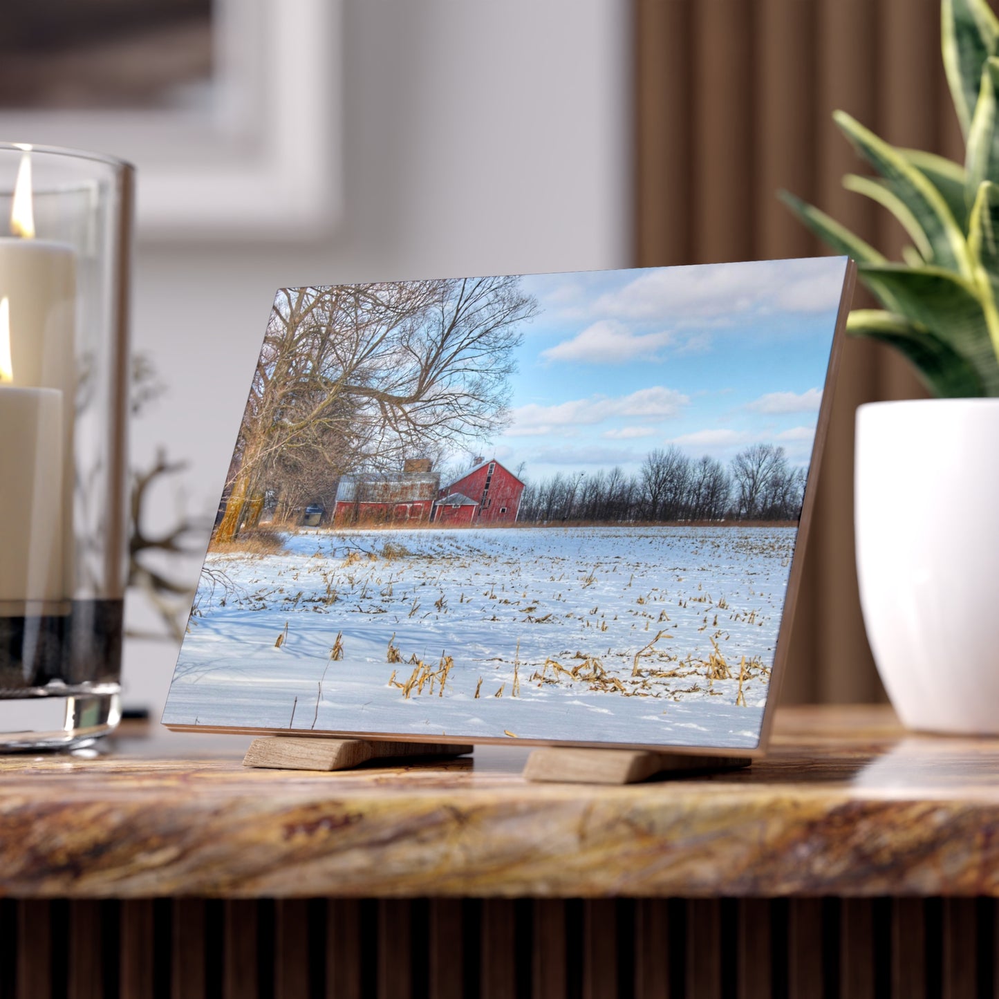 U R There Photography Across Barnes Road Frozen Cornfield Rustic Farmhouse Decorative Ceramic Tile