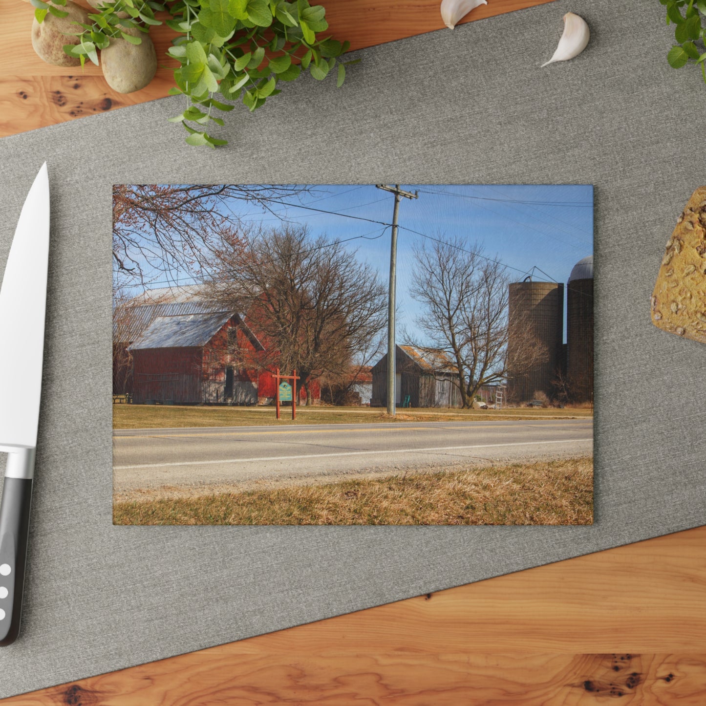 U R There Photography Otter Lake Centennial Reds Rustic Farmhouse Tempered-Glass Cutting Board