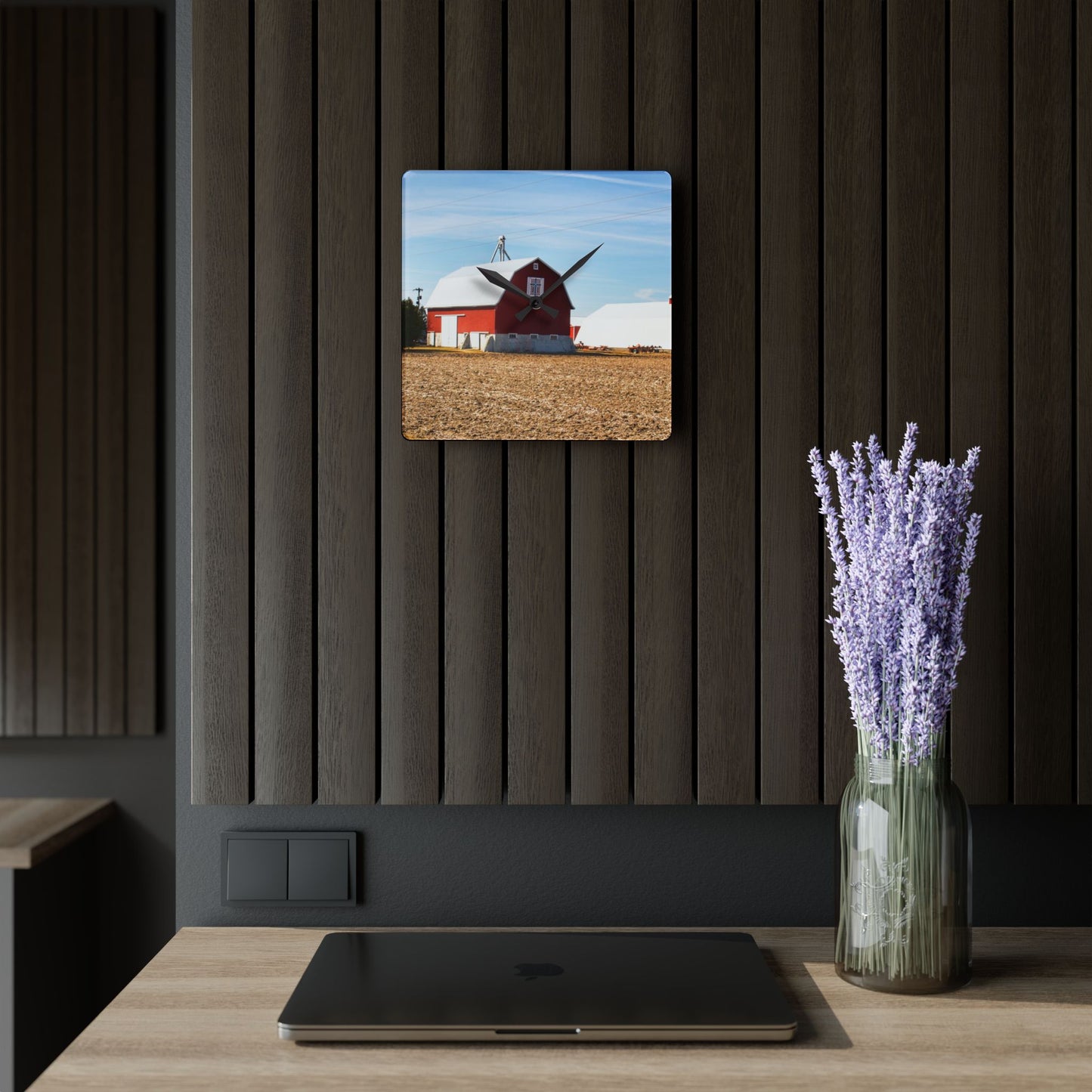 U R There Photography French Road Quilted Red Rustic Farmhouse Acrylic Analog Wall Clock