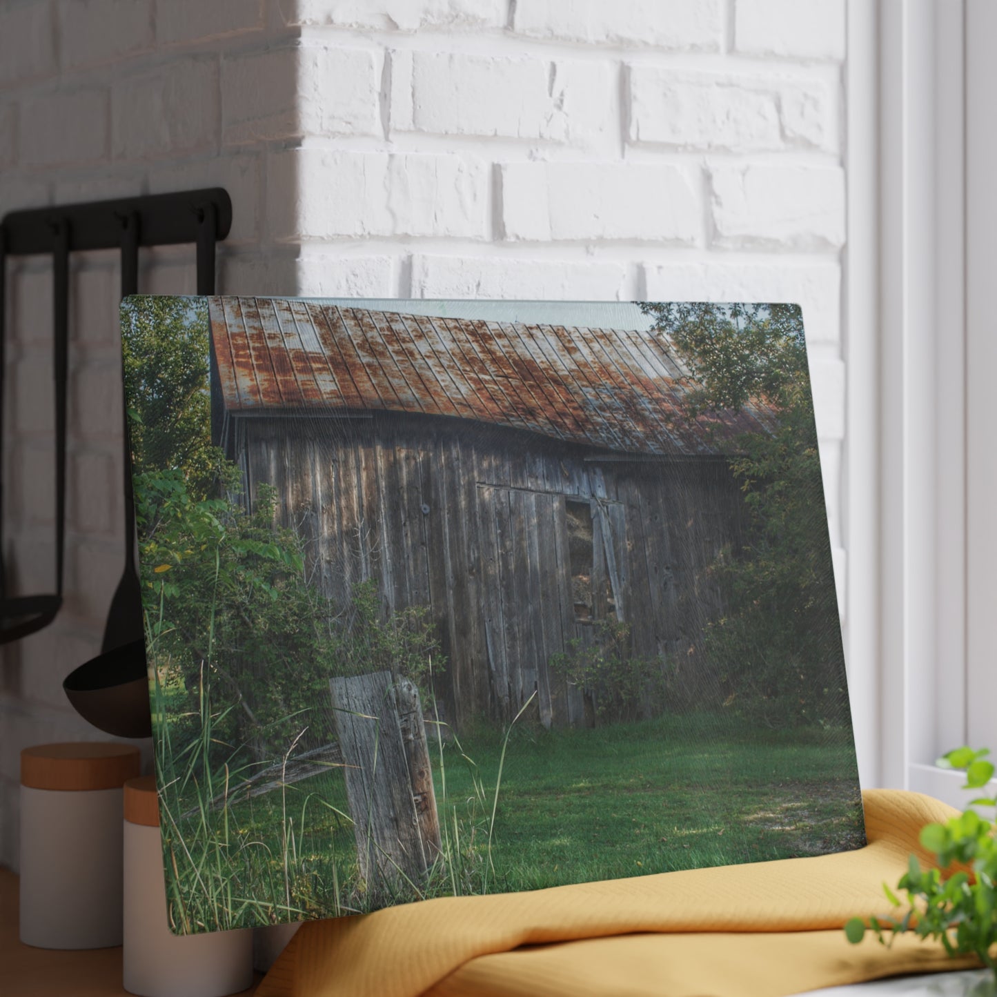 U R There Photography Rusted Grey Rustic Farmhouse Tempered-Glass Cutting Board
