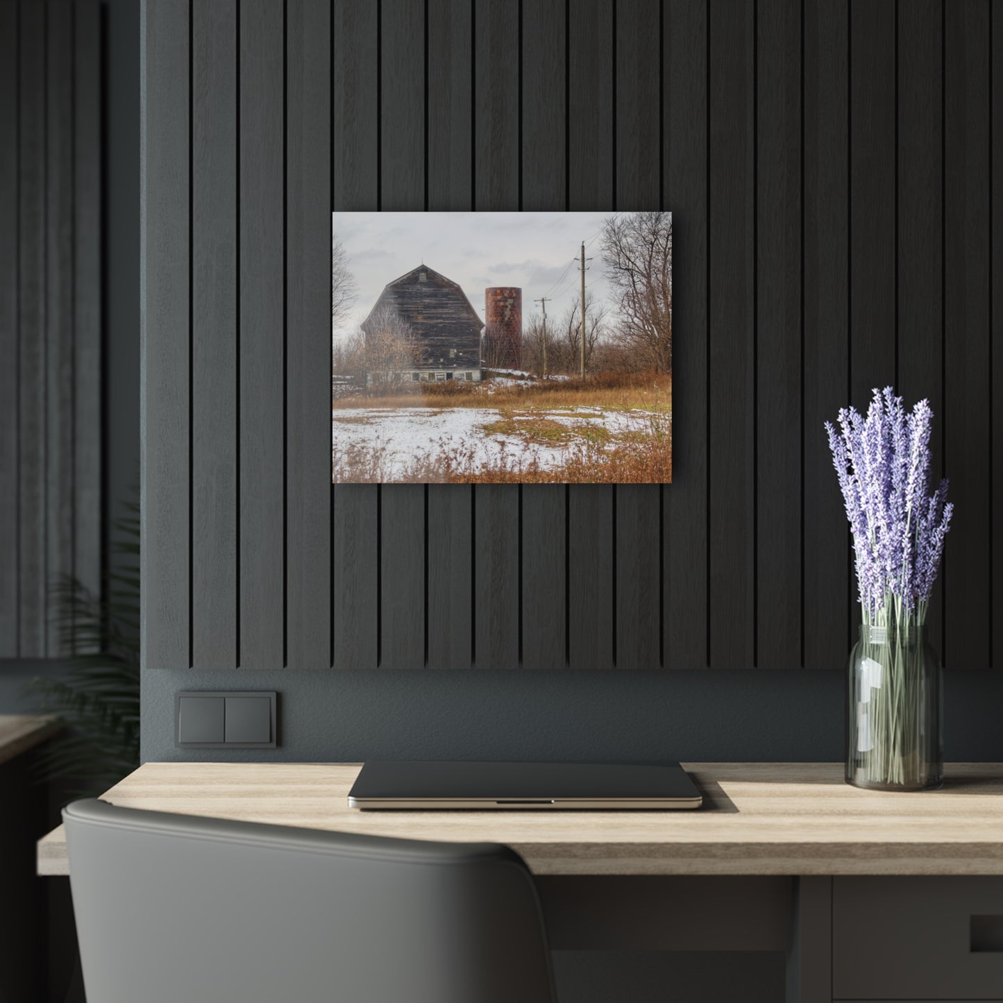 U R There Photography Secord Lake Road Grey Rustic Farmhouse Acrylic Wall Print