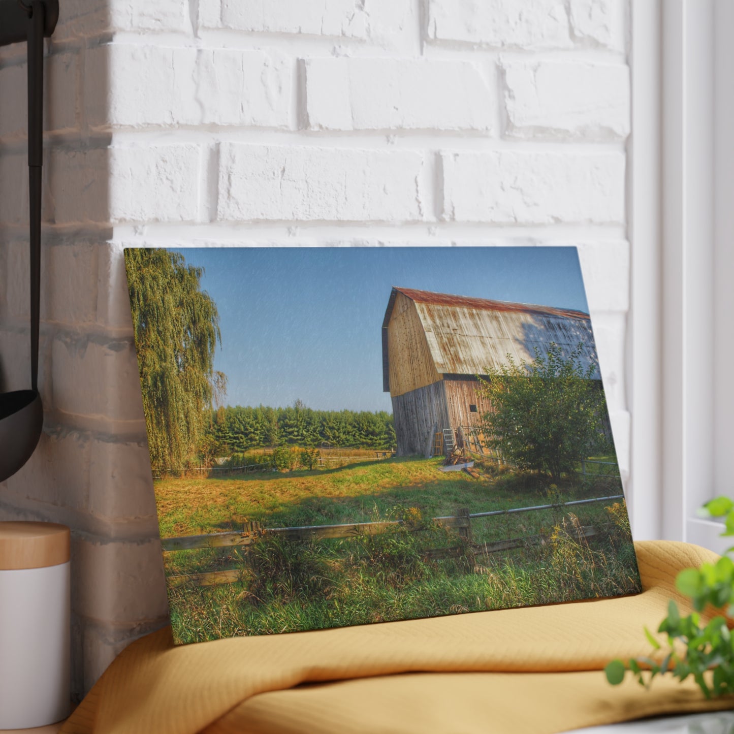 U R There Photography Snover Golden Grey Rustic Farmhouse Tempered-Glass Cutting Board
