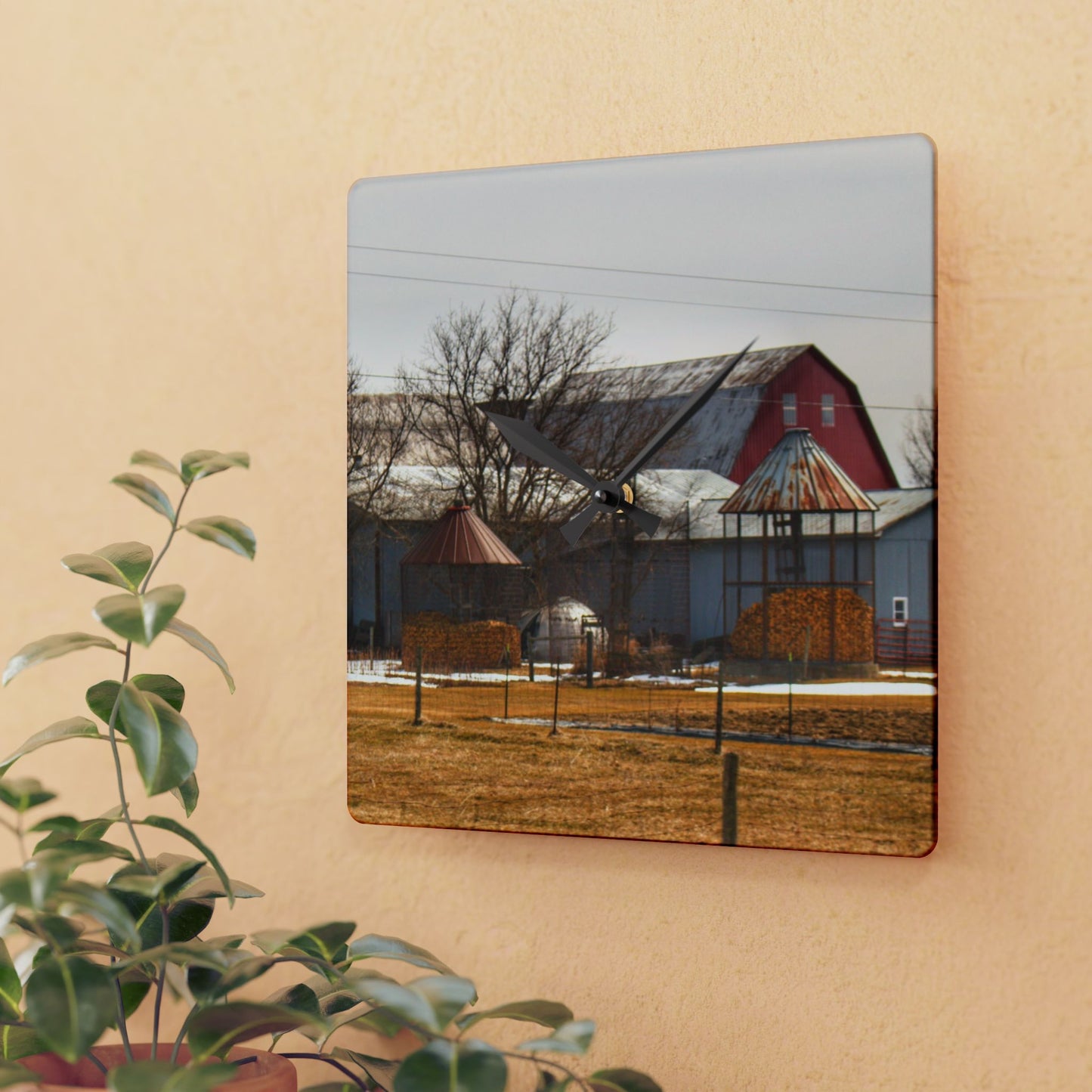 U R There Photography Hidden Red Rustic Farmhouse Acrylic Analog Wall Clock