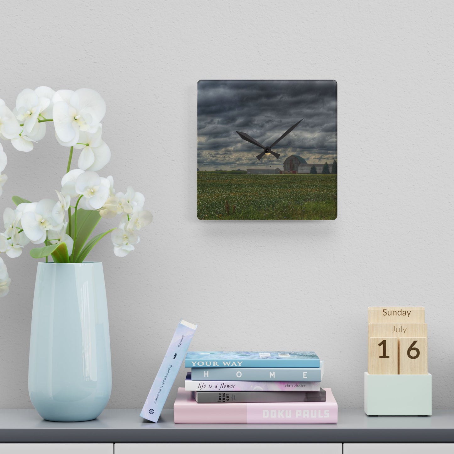 U R There Photography Early Fall on the Farm Rustic Farmhouse Acrylic Analog Wall Clock