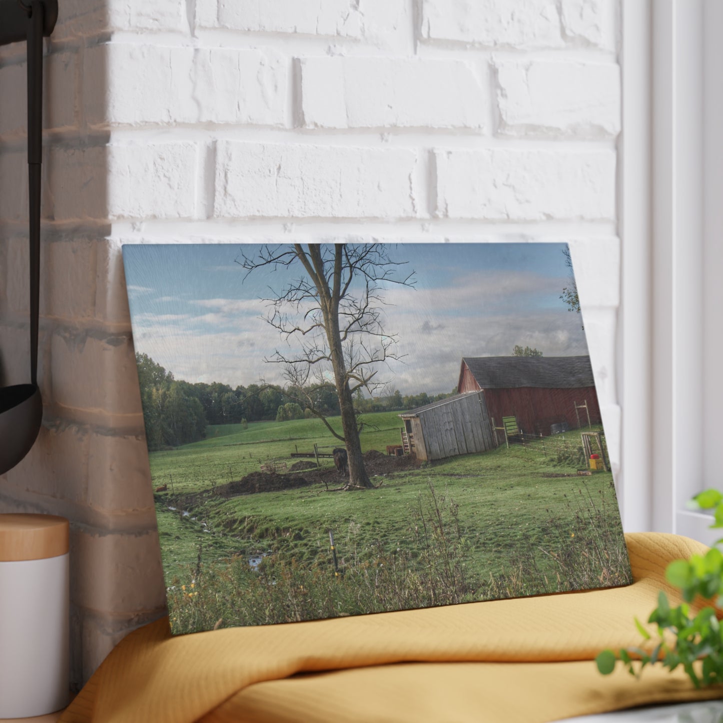 U R There Photography West Oregon Road Hidden Red III Rustic Farmhouse Tempered-Glass Cutting Board