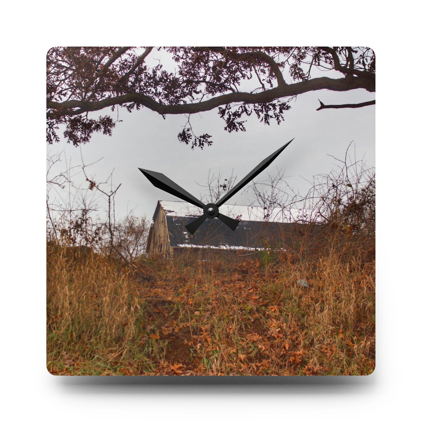 U R There Photography North Oxford Road Grey II Rustic Farmhouse Acrylic Analog Wall Clock