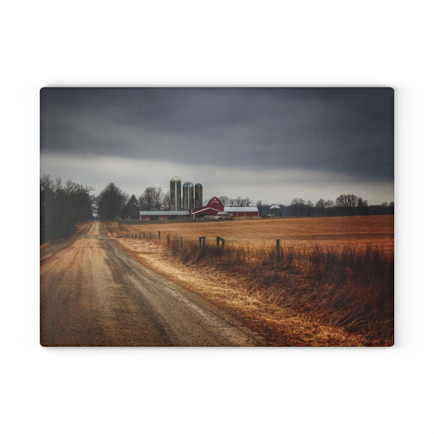 U R There Photography Across the Field on Daley Road Rustic Farmhouse Tempered-Glass Cutting Board