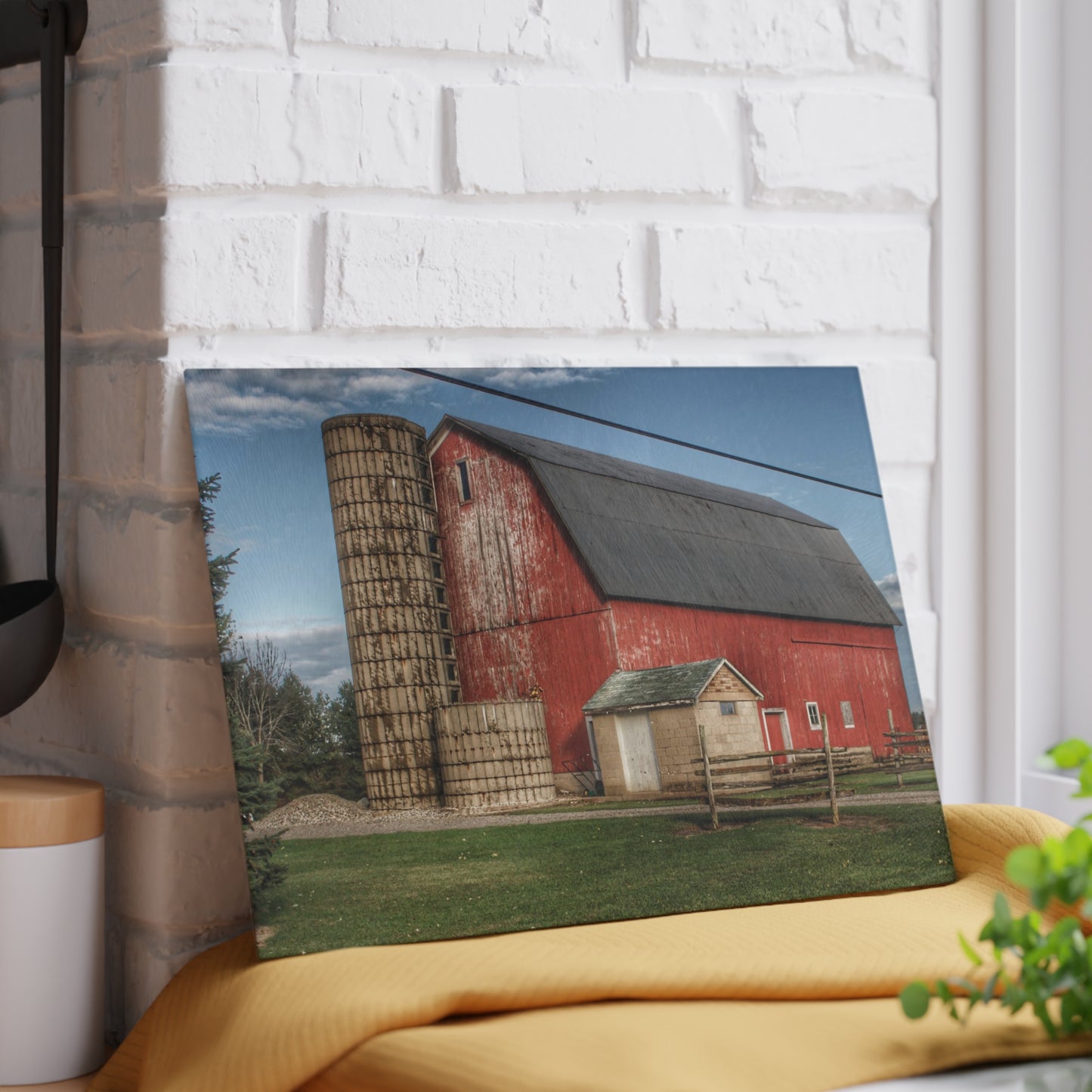 U R There Photography Brown City Lincoln Street Red Rustic Farmhouse Tempered-Glass Cutting Board