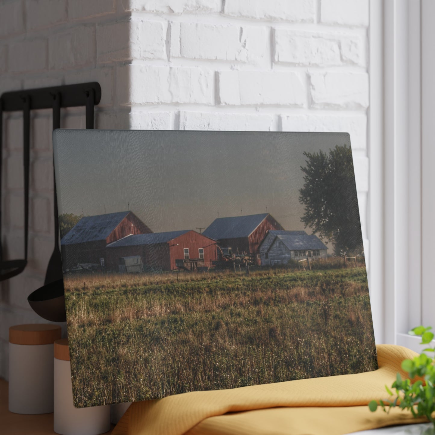 U R There Photography Shaw Road Farm Rustic Farmhouse Tempered-Glass Cutting Board