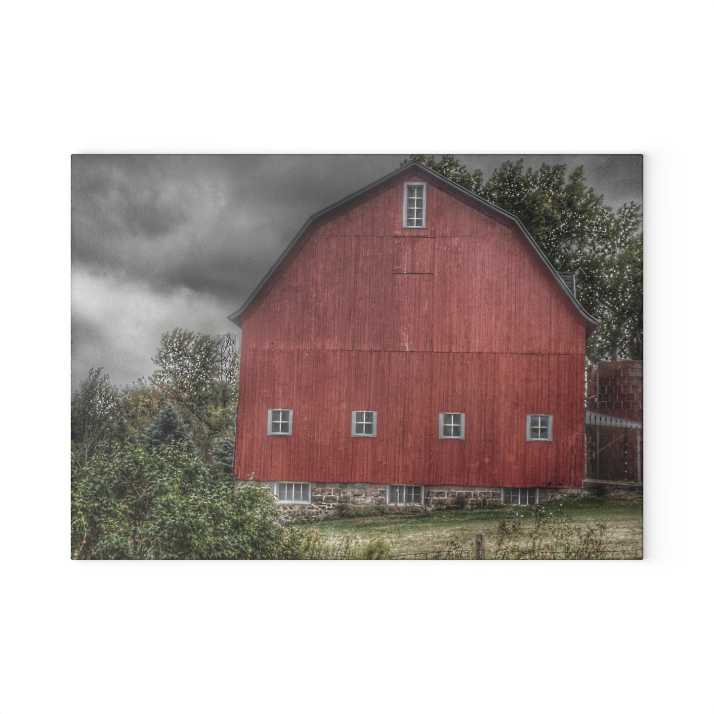 U R There Photography Vassar Road Red II Rustic Farmhouse Tempered-Glass Cutting Board