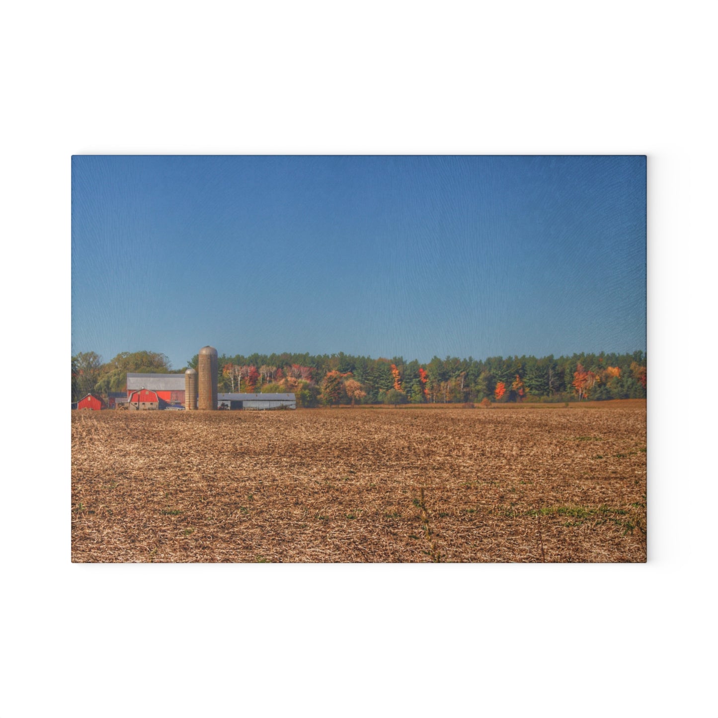 U R There Photography Rowe Road Farm Across the Field Rustic Farmhouse Tempered-Glass Cutting Board