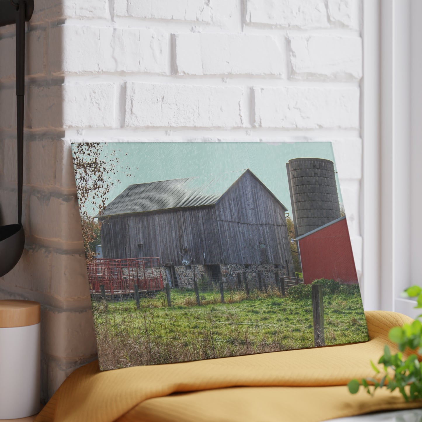 U R There Photography Slattery Road Fieldstone Grey Rustic Farmhouse Tempered-Glass Cutting Board