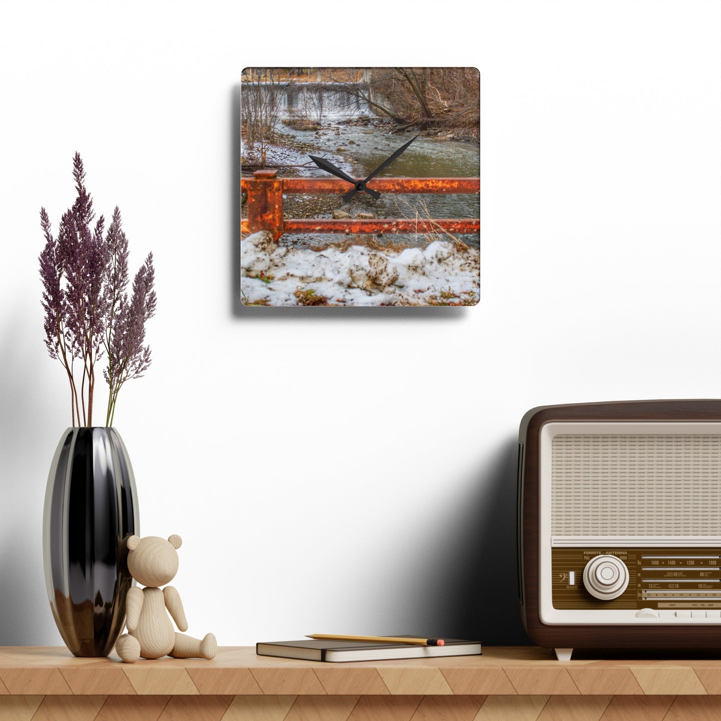Rustic Farmhouse Wall Clock featuring Piersonville Road Dam