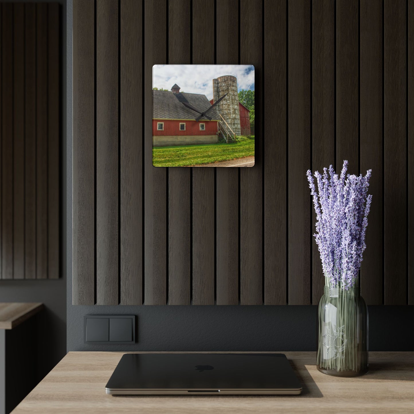 U R There Photography Metamora Red Silo Rustic Farmhouse Acrylic Analog Wall Clock