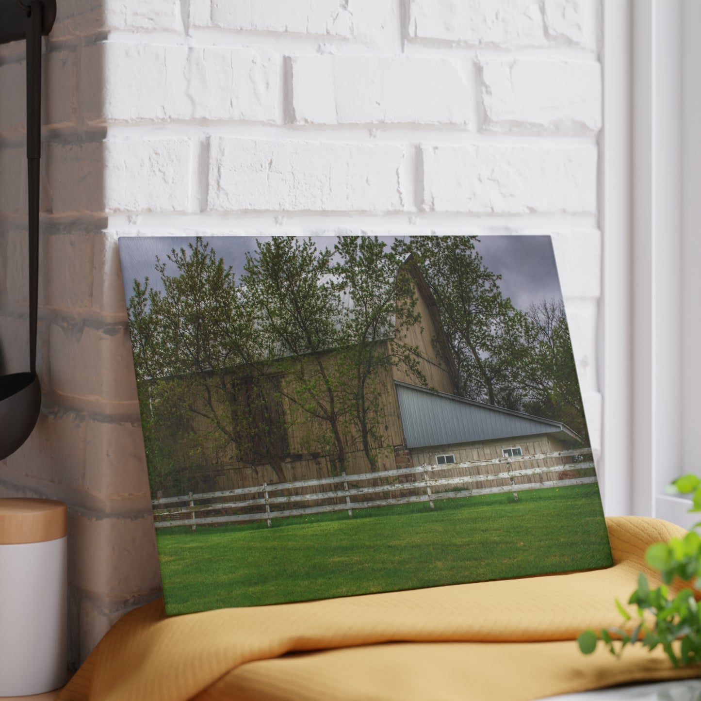 U R There Photography Grange Hall Road Whitewash Grey Rustic Farmhouse Tempered-Glass Cutting Board