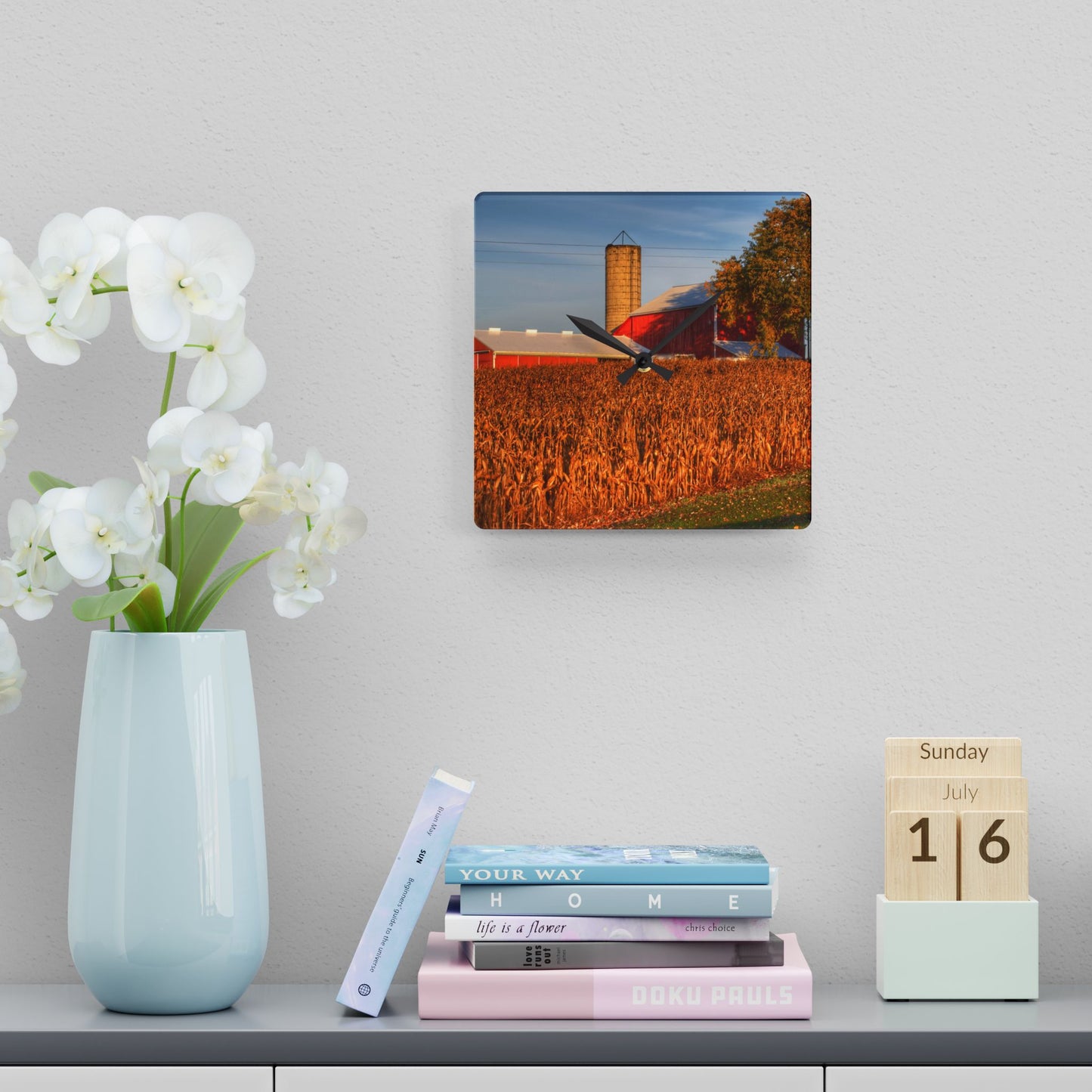 U R There Photography Lake Pleasant Reds I Rustic Farmhouse Acrylic Analog Wall Clock