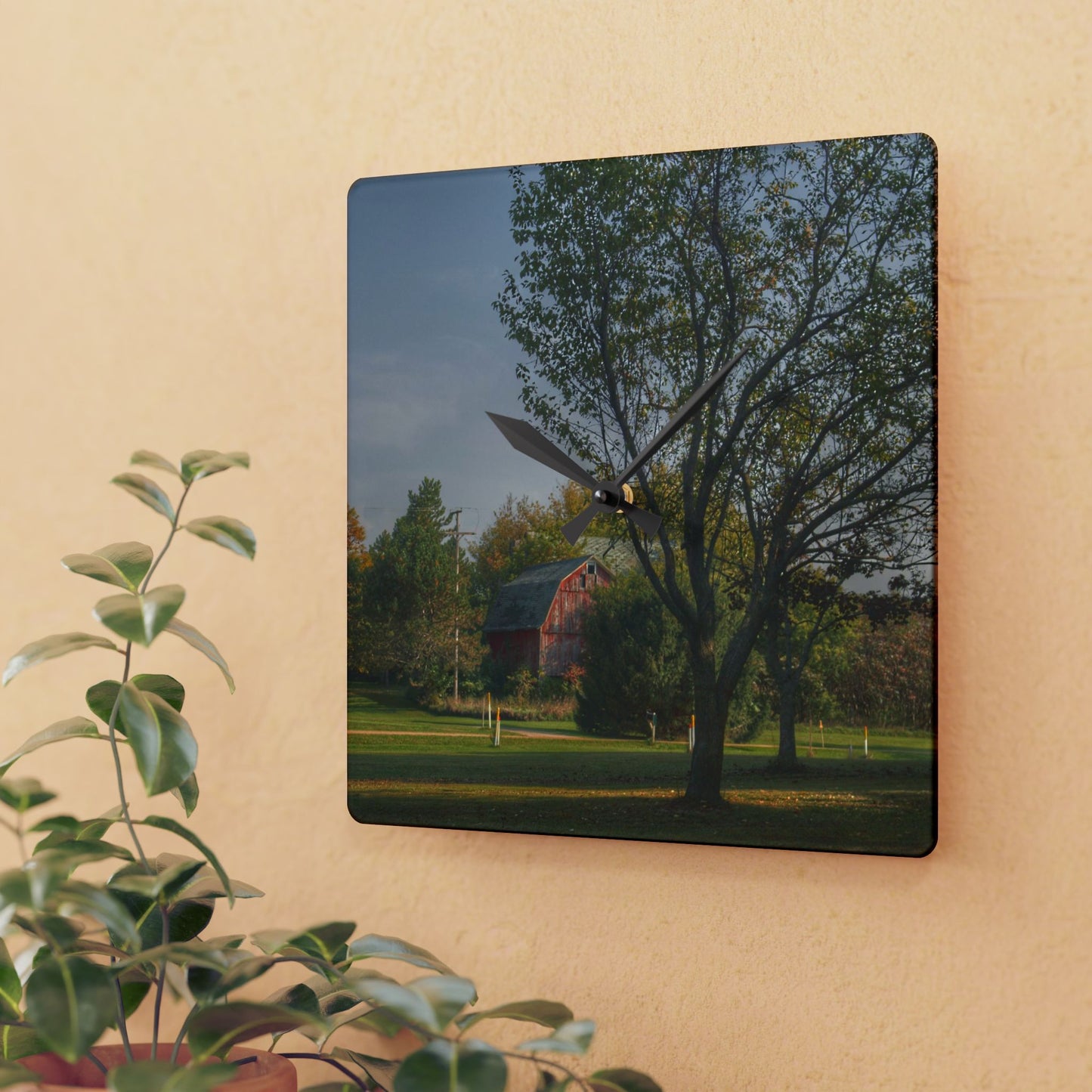 U R There Photography Belle River Red II Rustic Farmhouse Acrylic Analog Wall Clock