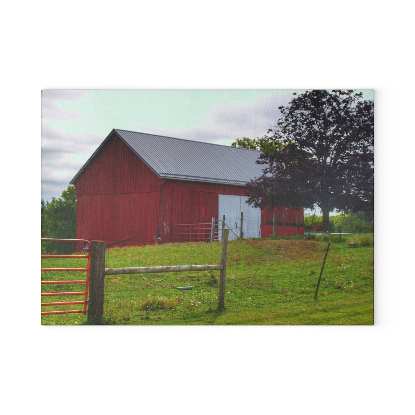 U R There Photography Slattery Red Rustic Farmhouse Tempered-Glass Cutting Board