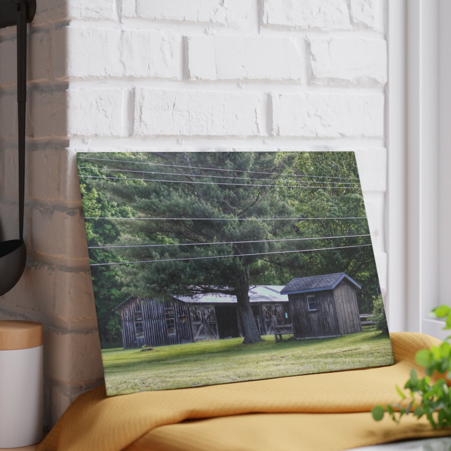 U R There Photography Leonard Road Roadside Greys Rustic Farmhouse Tempered-Glass Cutting Board
