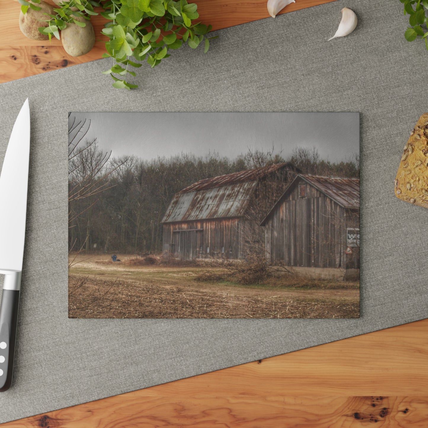 U R There Photography Arbela Road Greys Rustic Farmhouse Tempered-Glass Cutting Board