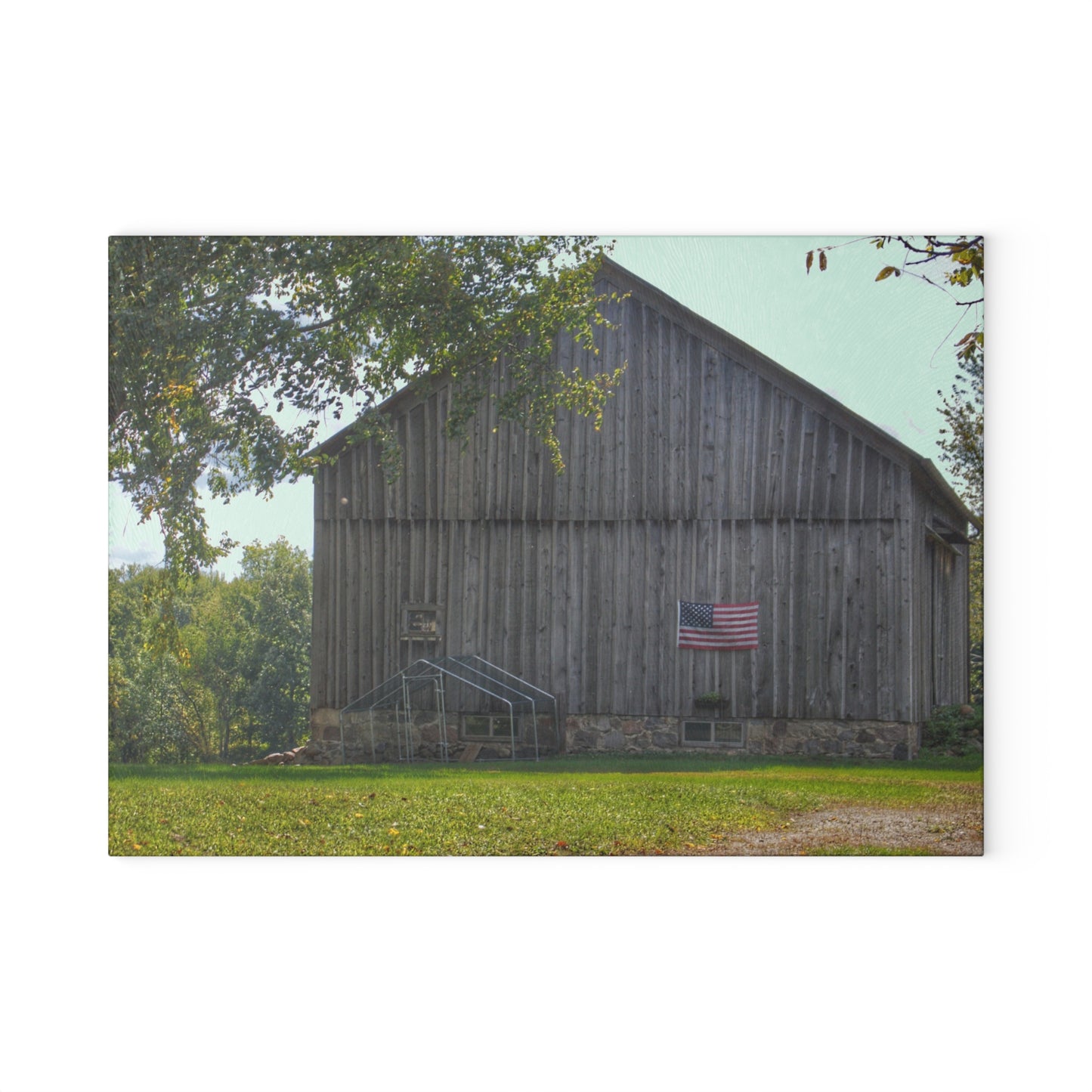 U R There Photography Sutton Road Patriot Grey II Rustic Farmhouse Tempered-Glass Cutting Board