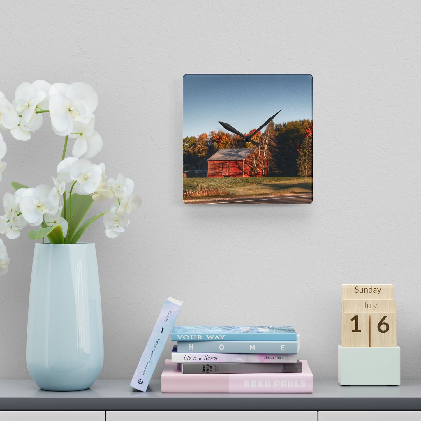 U R There Photography Tucked on Treasurer Road Rustic Farmhouse Acrylic Analog Wall Clock