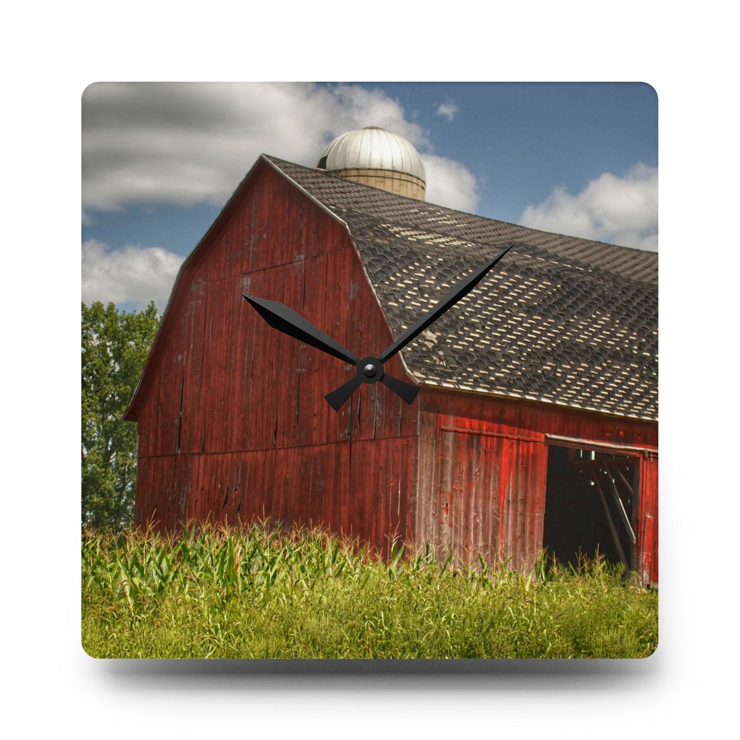 U R There Photography Hollenbeck Road Red I Rustic Farmhouse Acrylic Analog Wall Clock