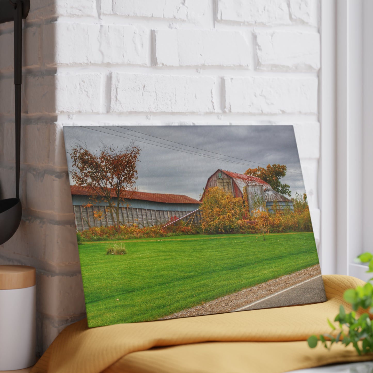 U R There Photography Galbraith Road Red Rustic Farmhouse Tempered-Glass Cutting Board