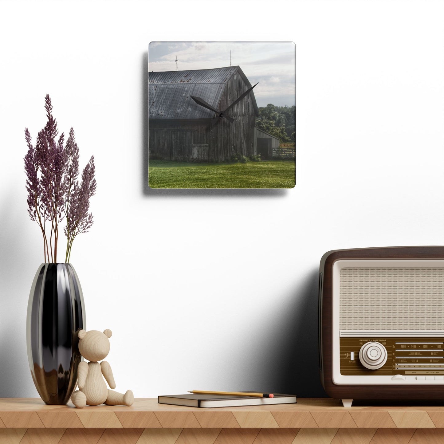 U R There Photography Rich Road Grey Rustic Farmhouse Acrylic Analog Wall Clock