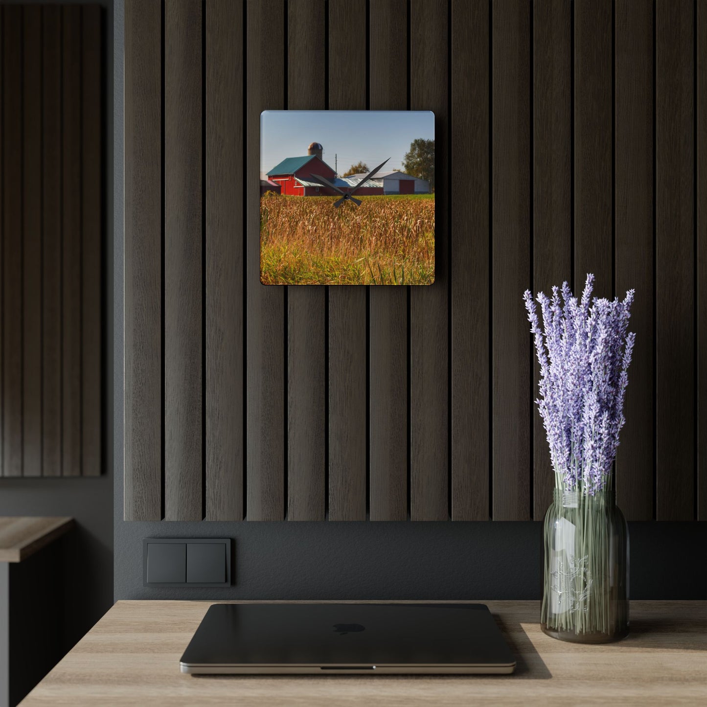 U R There Photography Oak Road Farm Rustic Farmhouse Acrylic Analog Wall Clock