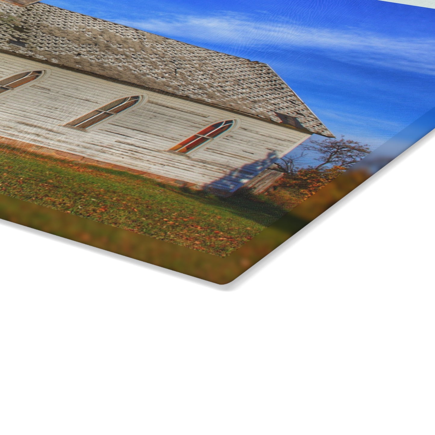 U R There Photography Schoolhouse of Marlette Road I Rustic Farmhouse Tempered-Glass Cutting Board