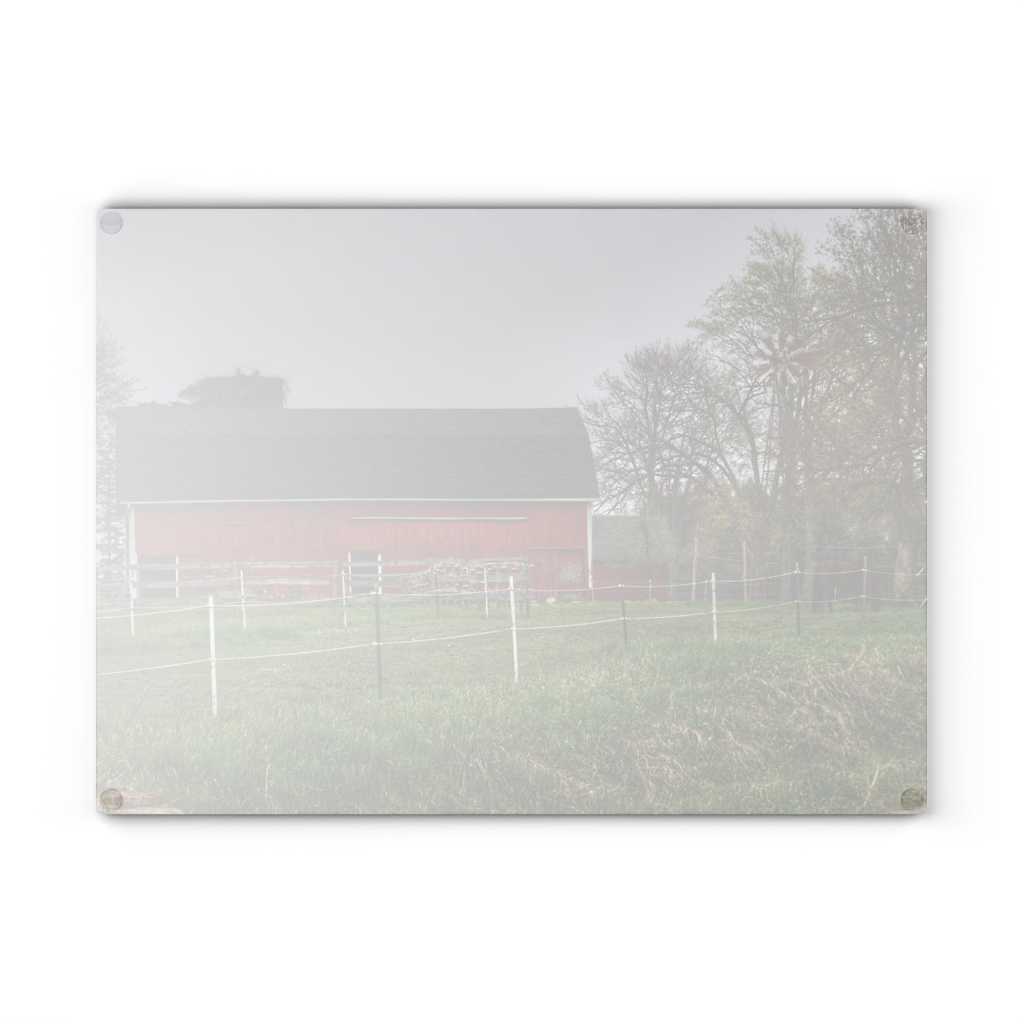 U R There Photography West Lake Road Farm and Filly II Rustic Farmhouse Tempered-Glass Cutting Board