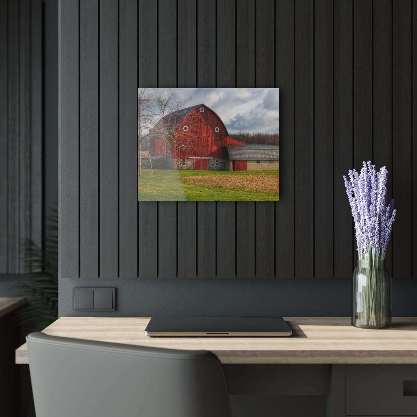 U R There Photography Clear Lake Road Fieldstone Red Rustic Farmhouse Acrylic Wall Print