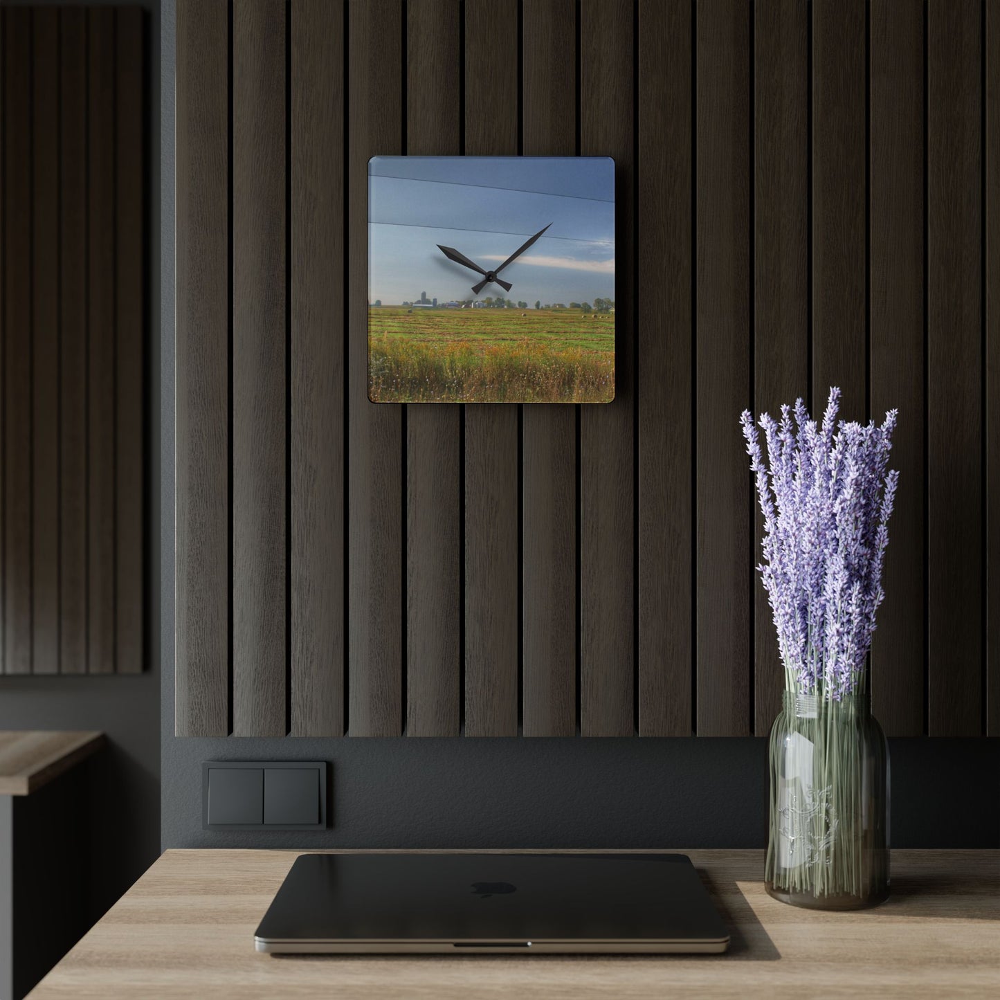 U R There Photography Farm Across the Field Rustic Farmhouse Acrylic Analog Wall Clock