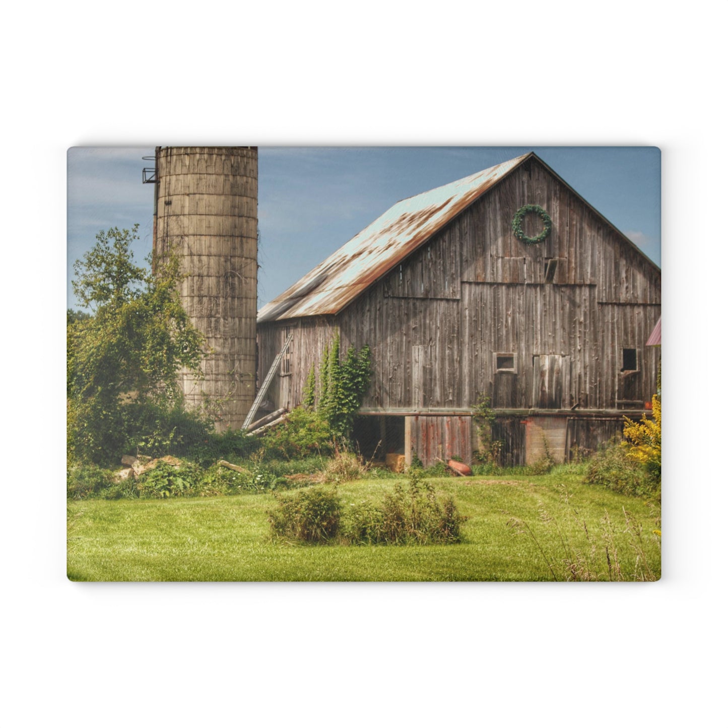 U R There Photography Churchill Christmas Barn in Summer Rustic Farmhouse Tempered-Glass Cutting Board