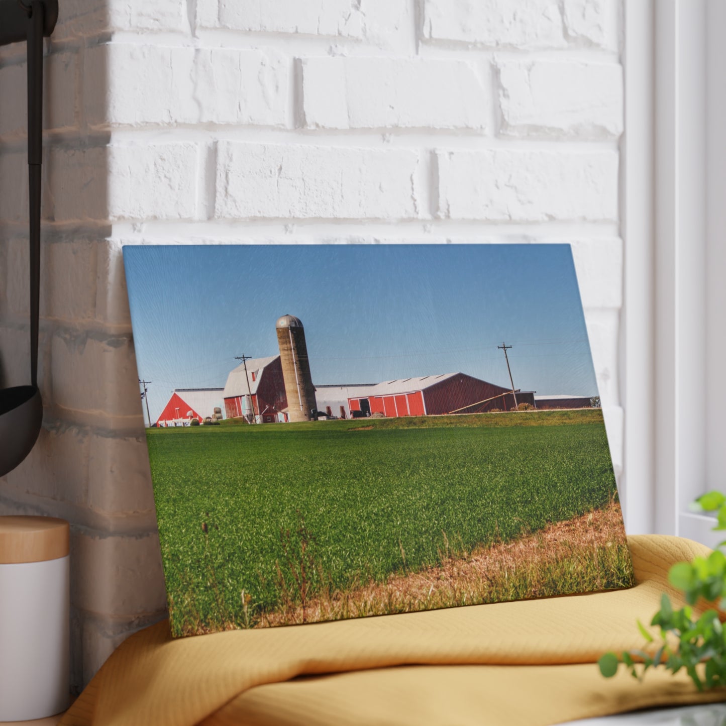 U R There Photography Pattison Road Farm Across the Field II Rustic Farmhouse Tempered-Glass Cutting Board