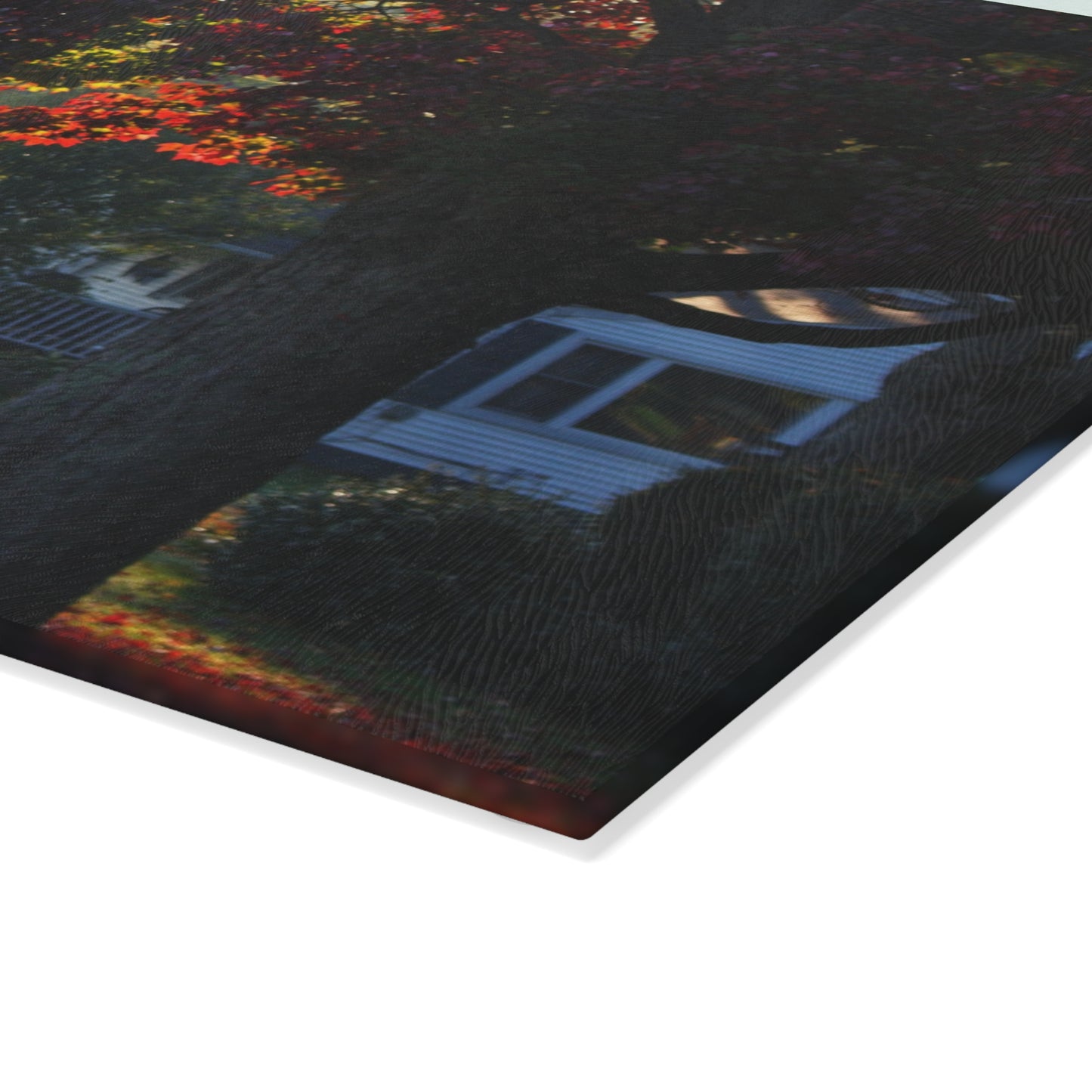 U R There Photography Red Crimson Leaves of Lum Rustic Farmhouse Tempered-Glass Cutting Board