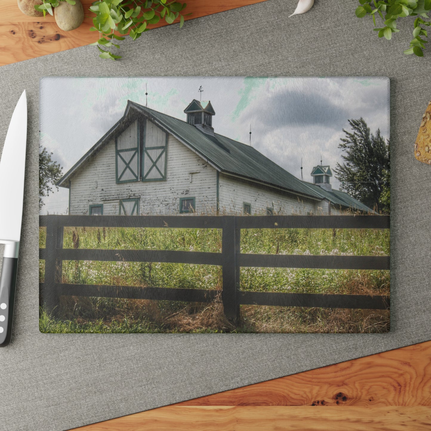 U R There Photography Sutton Road White Rustic Farmhouse Tempered-Glass Cutting Board