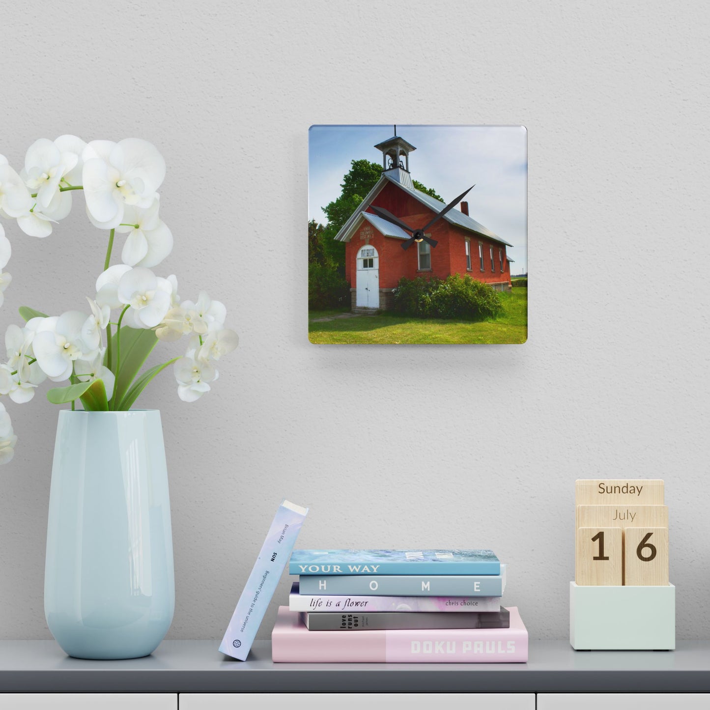 U R There Photography French Road Old Standard Schoolhouse I Rustic Farmhouse Acrylic Analog Wall Clock