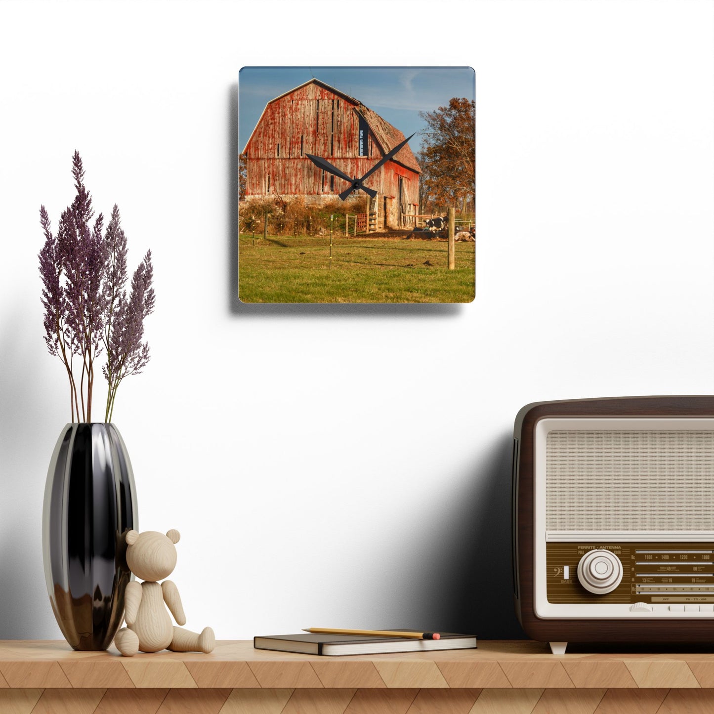 U R There Photography Marathon Road Red Rustic Farmhouse Acrylic Analog Wall Clock