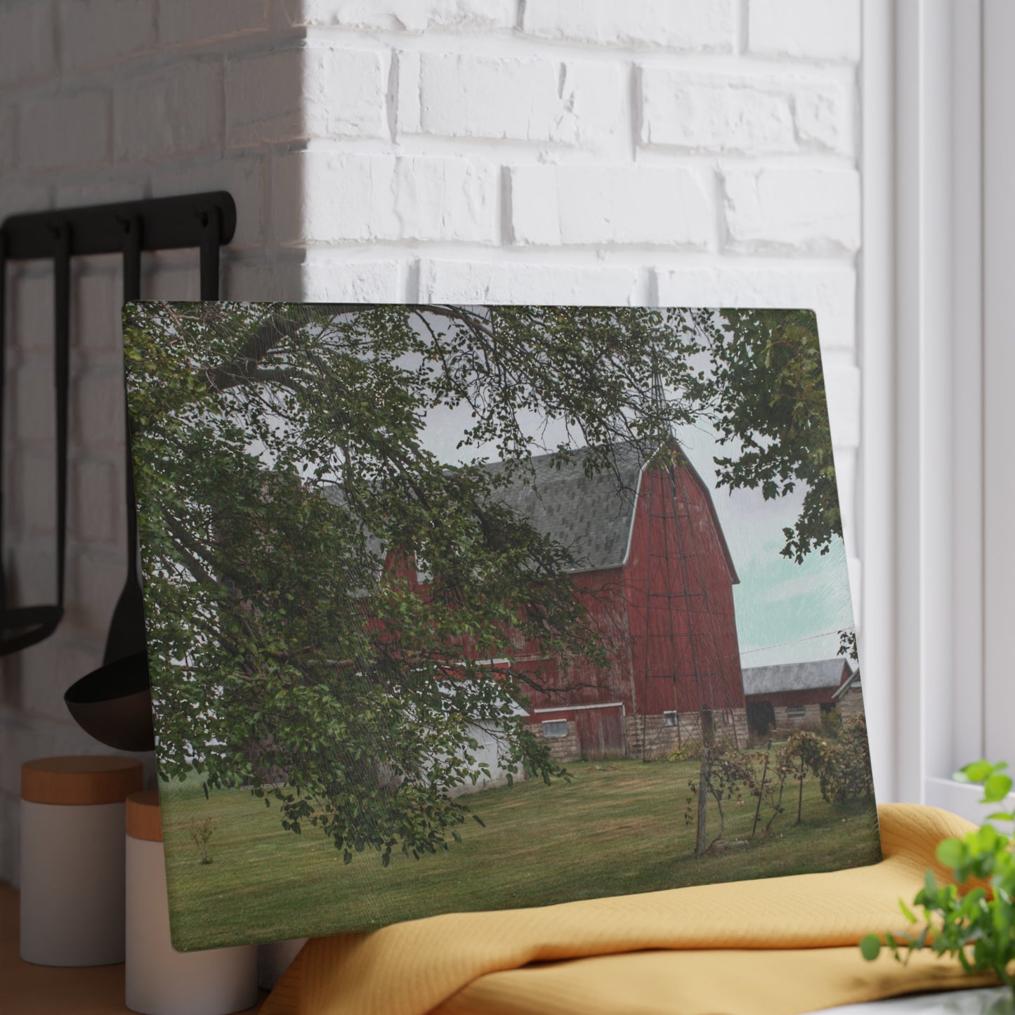 U R There Photography Weaver Road Red I Rustic Farmhouse Tempered-Glass Cutting Board