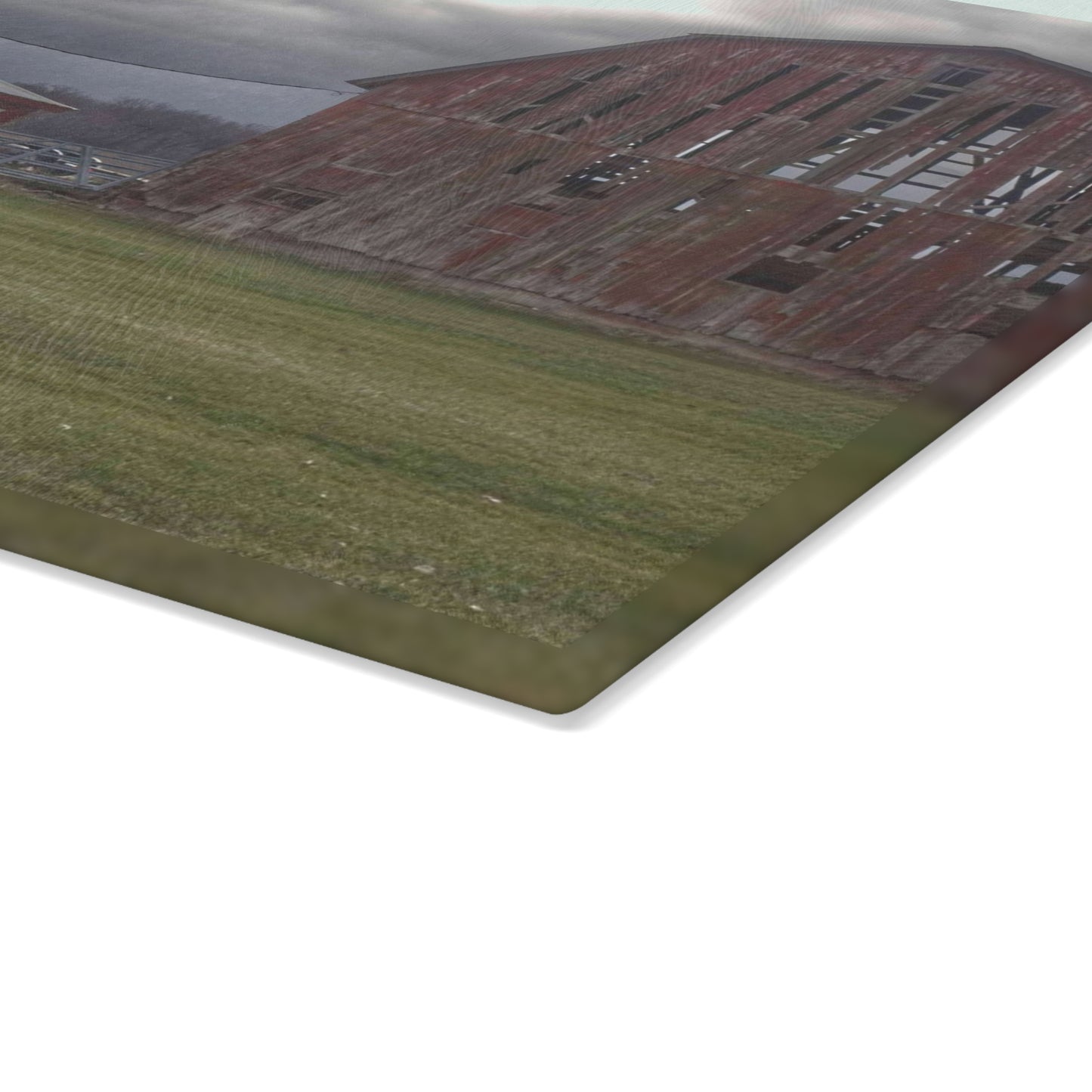 U R There Photography Church Road Reds Rustic Farmhouse Tempered-Glass Cutting Board