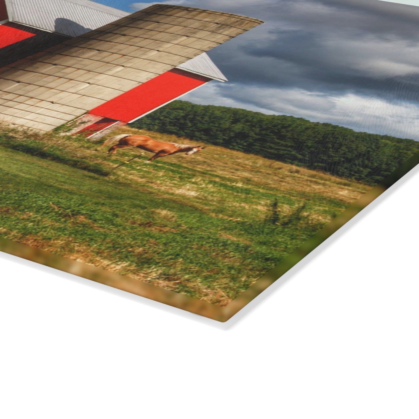 U R There Photography West Brown Road Red and Silo I Rustic Farmhouse Tempered-Glass Cutting Board